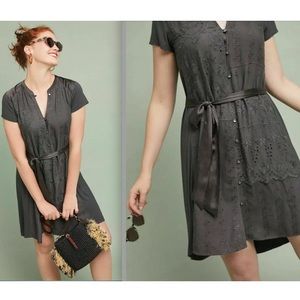 Anthropologie TINY Stone Harbor Gray Shirt Dress Emroidered Women’s Small Belted